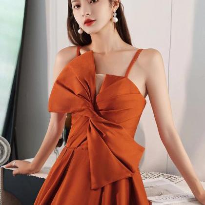 Simple A Line Orange Stain Prom Dresses