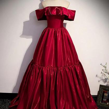 Simple Burgundy Off Shoulder Stain Prom Gown