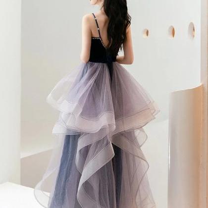 Princess A Line Purple Tulle Prom Dress With..