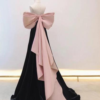 Charming A Line Black/pink Velvet Long Prom..