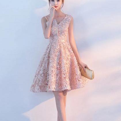 Pretty A Line One Shoulder Short Lace Prom Dress,..