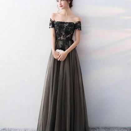 Floor Length Off Shoulder Tulle Long Formal Dress..