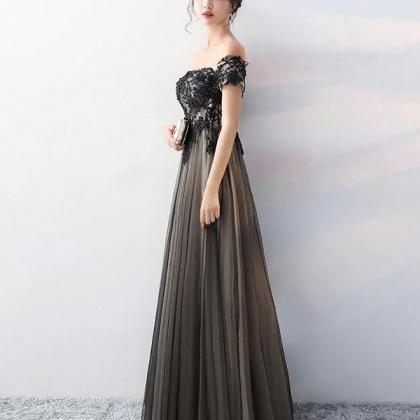 Floor Length Off Shoulder Tulle Long Formal Dress..