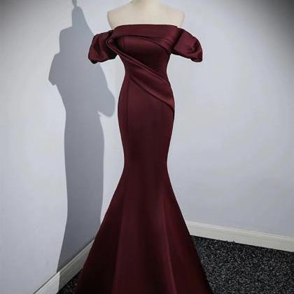 Simple Burgundy Satin Long Prom Dress For Party