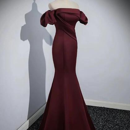 Simple Burgundy Satin Long Prom Dress For Party