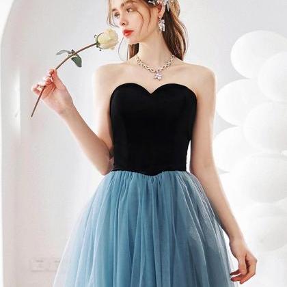 Lovely Strapless Blue Tulle A-line Prom Dress