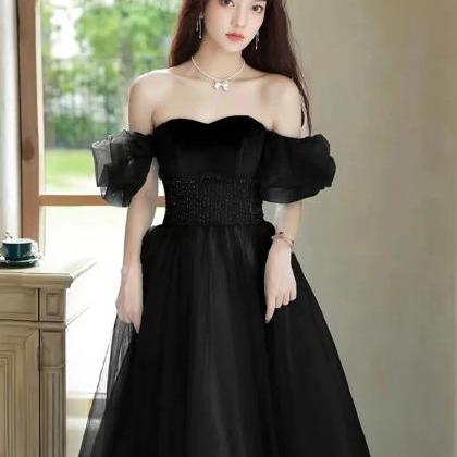 Beautiful Off The Shoulder Black Tulle Long Prom..