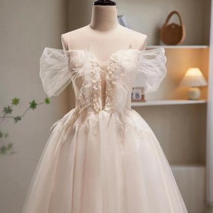 Cute Champagne Tulle Sequins Short Prom Dresses