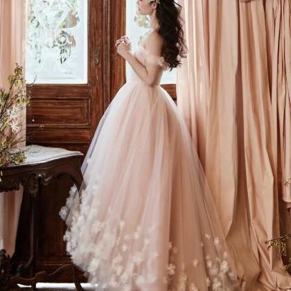 Off The Shoulder High Low Tulle Pink A-line..