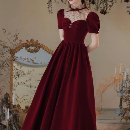 Cute A Line Burgundy Velvet Prom Dresses