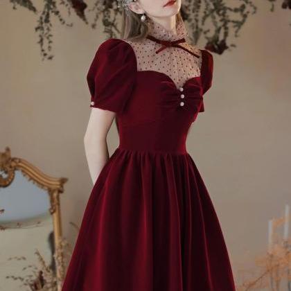 Cute A Line Burgundy Velvet Prom Dresses