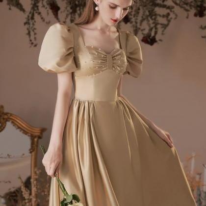 A-line Short Sleeve Tea Length Party Dress