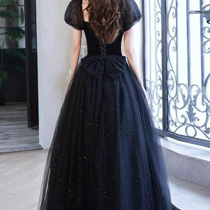 Shiny Tulle Long Short Sleeve Evening Dress With..