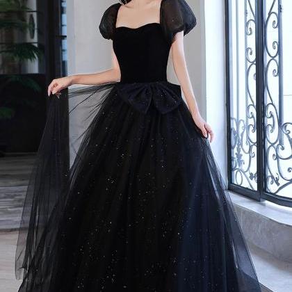 Shiny Tulle Long Short Sleeve Evening Dress With..