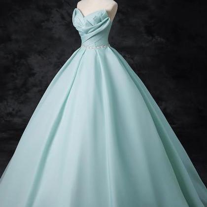 A-line V Neck Blue Tulle Floor Length Party..