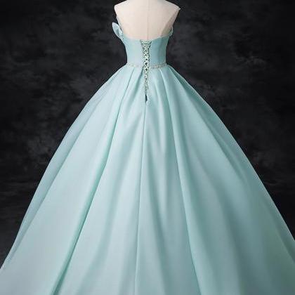 A-line V Neck Blue Tulle Floor Length Party..