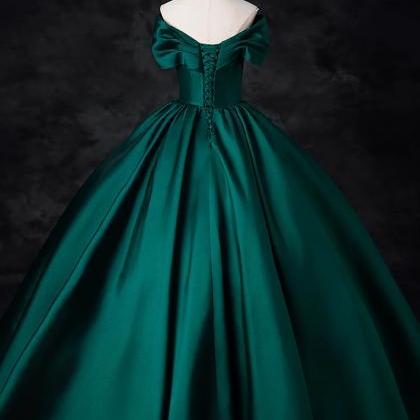 Amazing A-line Green V-neck Satin Formal Dresses