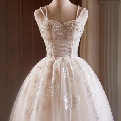 Red Spaghetti Straps V Neck Tulle Beaded Short Prom Dresses, Homecoming Dresses UQ1984