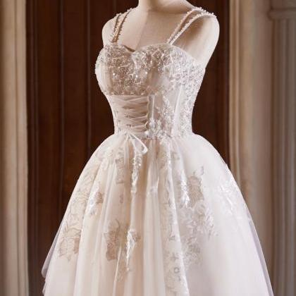 Red Spaghetti Straps V Neck Tulle Beaded Short Prom Dresses, Homecoming Dresses    fg2616 main image 1