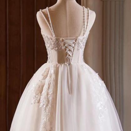 Red Spaghetti Straps V Neck Tulle Beaded Short Prom Dresses, Homecoming Dresses main image 0