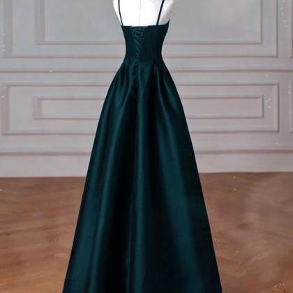 Unique A-LIne Satin Lace Long Prom Dresses, Blue Satin Sweet 16 Dresses main image 1
