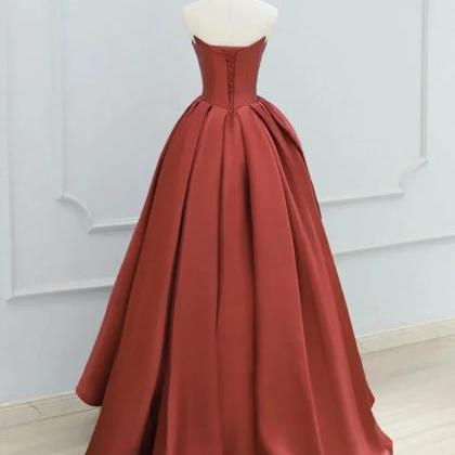 Burgundy Satin Lace Bow Formal Prom Dress main image 0