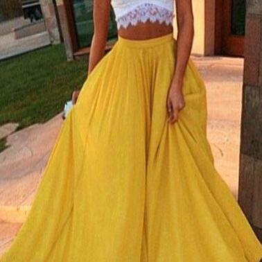 Sexy Prom Dress,Two pieces Prom Dress,Yellow Prom Dresses,Long Evening Dresses,A Line Prom Dresses,Fashion Women Dress, Yellow Evening Dress,Chiffon Prom Dresses