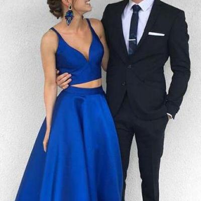 Royal Blue Prom Dress,Cheap A-line Prom Gown,Sexy Prom Dress,Two-Piece Prom Dress,Satin Prom Dress,Simple Prom Dress,Blue Evening Dresses,Formal Evening Dress,Long Prom Dresses