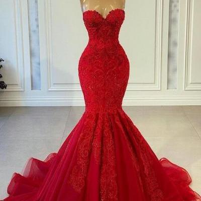 Princess Red Mermaid Formal Dress Prom Dress