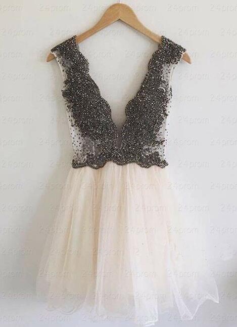 Short Prom Gown,v Neck Prom Gown,sexy Prom Dress,short Prom Dress,party Dress,beaded Homecoming Dress