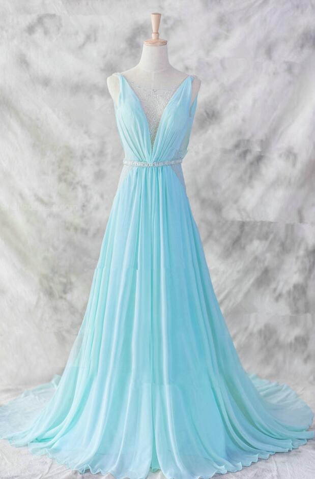Beauty Blue Sexy Prom Dress,mermaid Long Prom Dress, Beading Prom Dress, Formal Prom Dress ,chiffon Prom Dress, Prom Dress