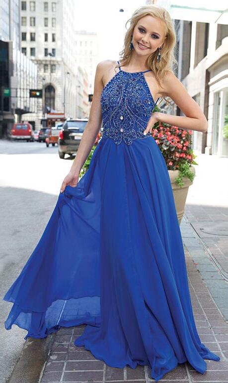 Royal Blue Prom Dress,Sexy Beading Prom Dress,Long Chiffon Prom Dress ...