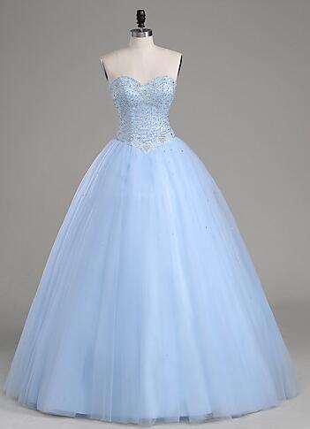 Ball Gown Prom Dresses, Light Blue Prom Dresses,tulle Prom Dress, Sweetheart Prom Gown, Beading Evening Dresses, Tulle Formal Dresses, Prom Dress