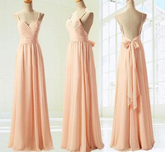 Peach Coloured Ruched Sweetheart Neckline Floor Length Prom Dress, Bridesmaid Dress