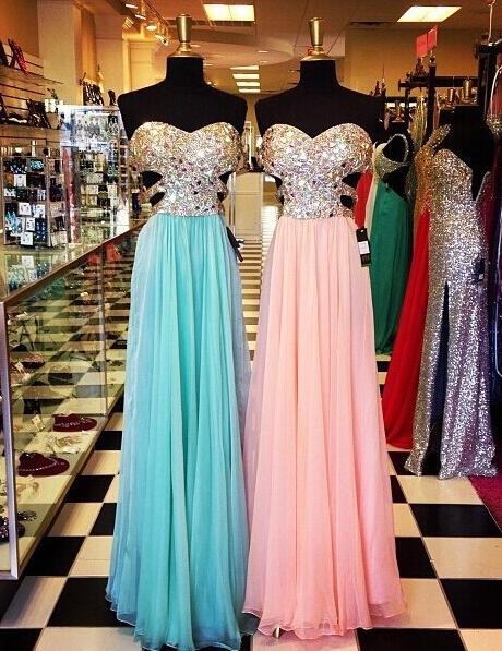 Open Back Pink Full Length Prom Dresses,a Line Sweetheart Blue Long Chiffon Prom Dress,empire Waist Backless Formal Women Chiffon Dress,evening
