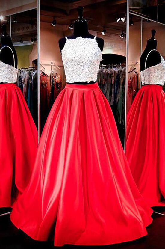 Two-piece Prom Dresses, Prom Dress,sexy Evening Dress, Red Prom Dresses, Long Evening Dresses, A Line Prom Dress, Sexy Prom Dress For Teens, 2