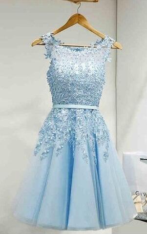 Appliques Short Homecoming Dress,prom Party Dress,tulle Homecoming Dress, Cute Prom Gown,short Prom Dress,light Blue Homecoming Dresses