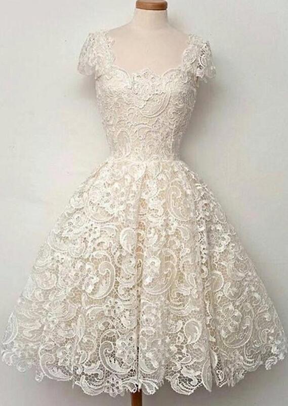 Cap Sleeves Homecoming Dresses,ball Gown Homecoming Dress,vintage Homecoming Dresses,a-line Homecoming Dresses,lace Homecoming Dress,ivory
