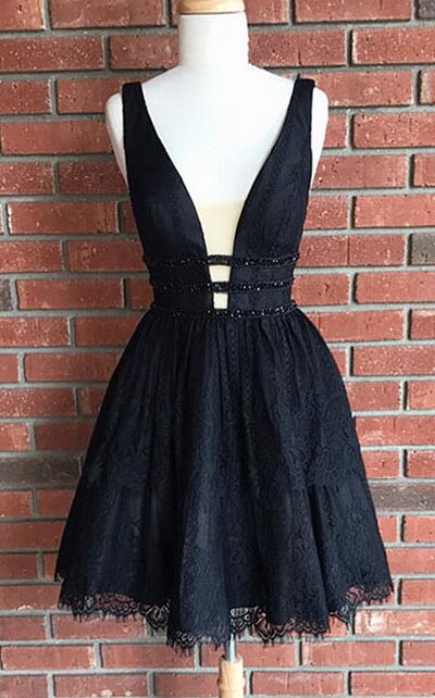 Sexy Homecoming Dress,lovely Prom Dress,cute Homecoming Dresses,black Homecoming Dresses,lace Homecoming Dress,short Homecoming Dress,v Neck