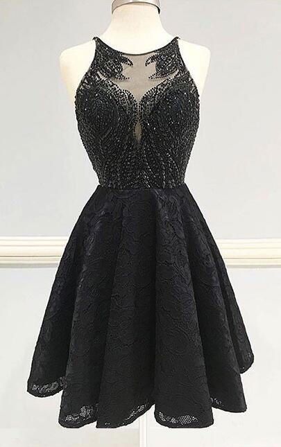 Round Neck Homecoming Dress,sexy Prom Dress,a-line Homecoming Dresses,black Homecoming Dresses,lace Homecoming Dress,sleeveless Homecoming