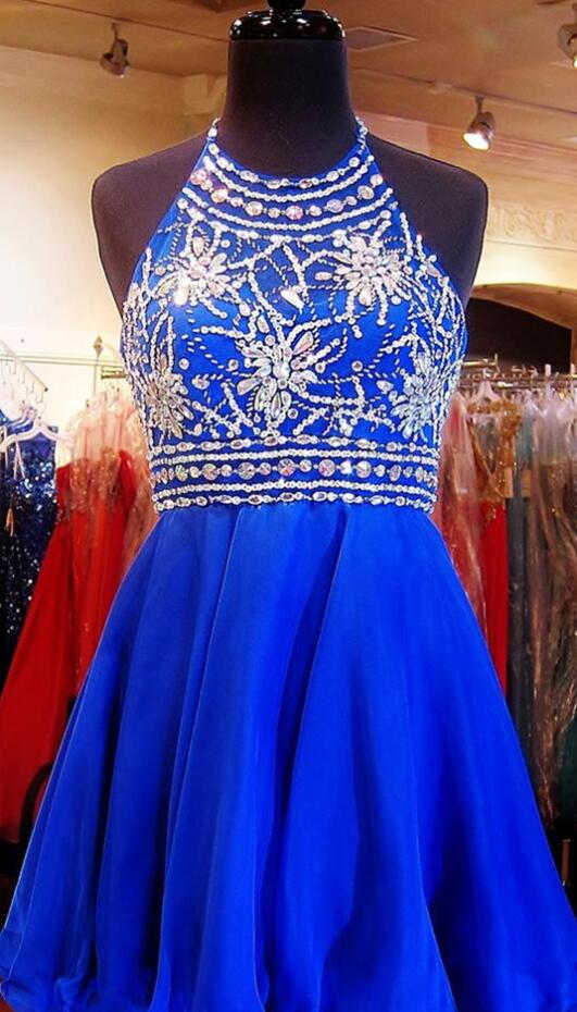 Sparkle Royal Blue Homecoming Dress,chiffon Homecoming Dress,beautiful Homecoming Gowns,fashion Prom Gowns,beaded Sweet 16 Dress,homecoming