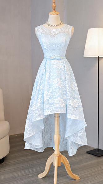 Sexy Homecoming Dress,light Blue Lace Homecoming Dress,round Neck Prom Dresses,high Low Homecoming Dresses,halter Prom Dress, Bow Homecoming
