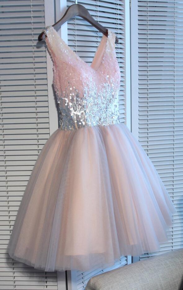 Sexy Homecoming Dresses,sequin Homecoming Dress,a-line Homecoming Dress,short Prom Dress,pink Party Dresses,tulle Homecoming Dress,sequined Prom