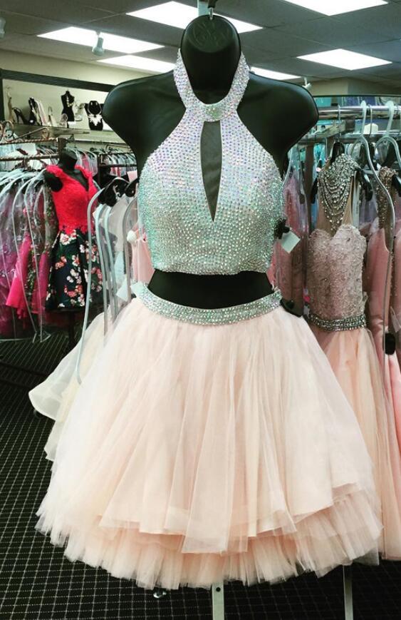 Short Prom Gowns ,two Piece Prom Dress Short,halter Homecoming Dress, Prom Dress,two Piece Homecoming Dresses