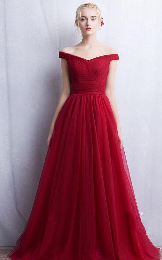 Off Shoulder Prom Dress,tulle Prom Dress, Prom Dress,wine Red Prom Dress,sexy Wine Red Evening Dress,a Line Tulle Prom Gown