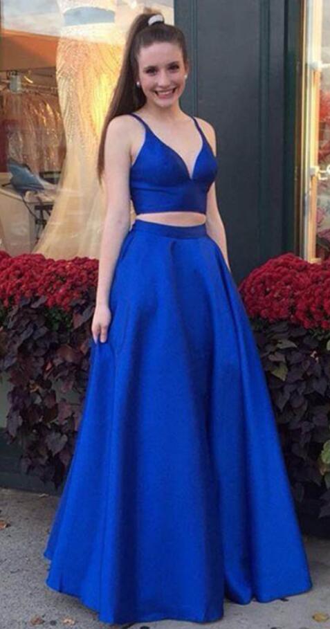 blue two piece prom dress