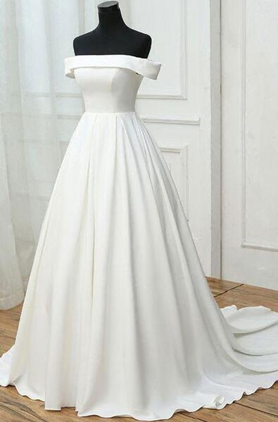 Simple White Wedding Dress,satin Off Shoulder Wedding Dress, Wedding Dress,long Sweet 16 Prom Dress, Long Pageant Dress