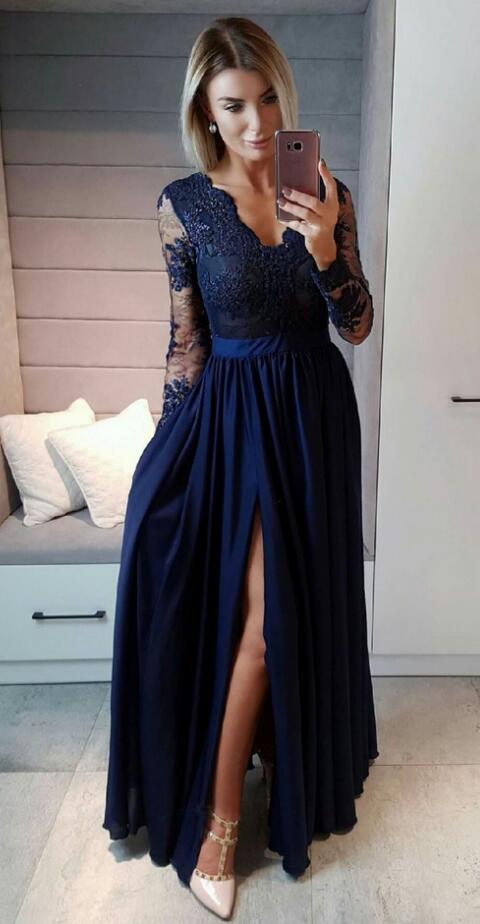 Charming Long Sleeve Prom Dress,Lace Prom Dress,Cheap Prom Dress,Sexy ...