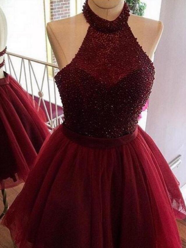 Halter Party Dresses,burgundy Homecoming Dress,a Line Homecoming Dress ...
