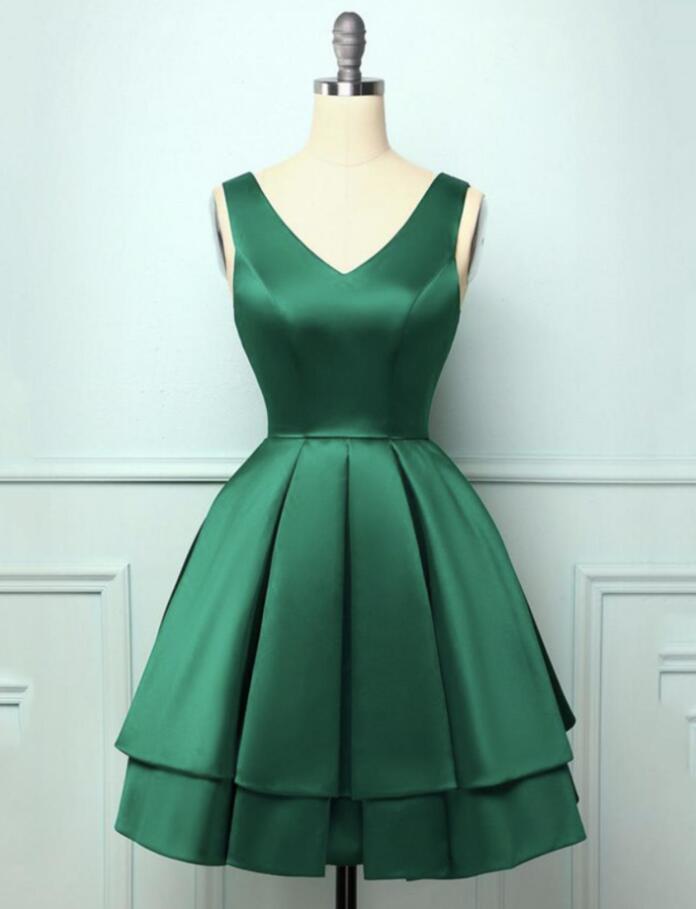 Cute Green Satin Short Homecoming Dresses